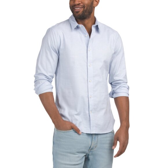 VINCE Sky Stretch Oxford Long Sleeve Top